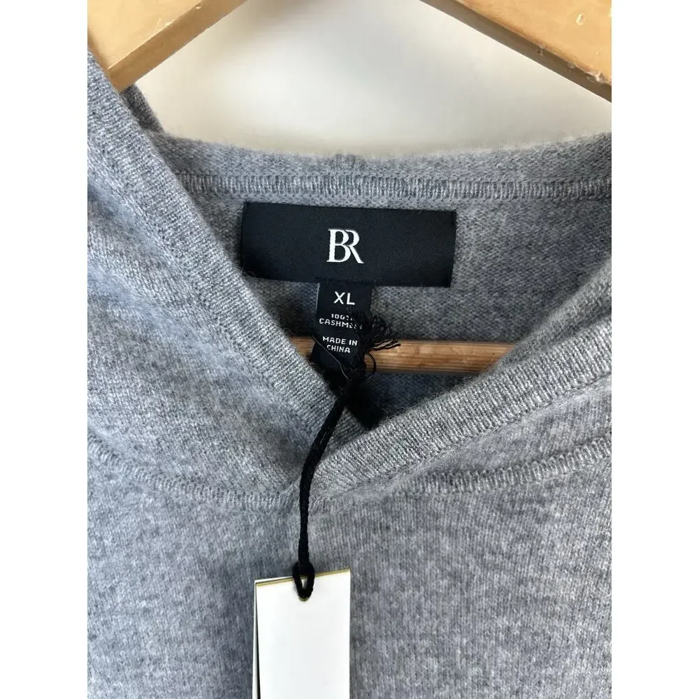 BANANA REPUBLIC Men's 100% Cashmere Gray Hoodie Sweater Pocket Sz XL New